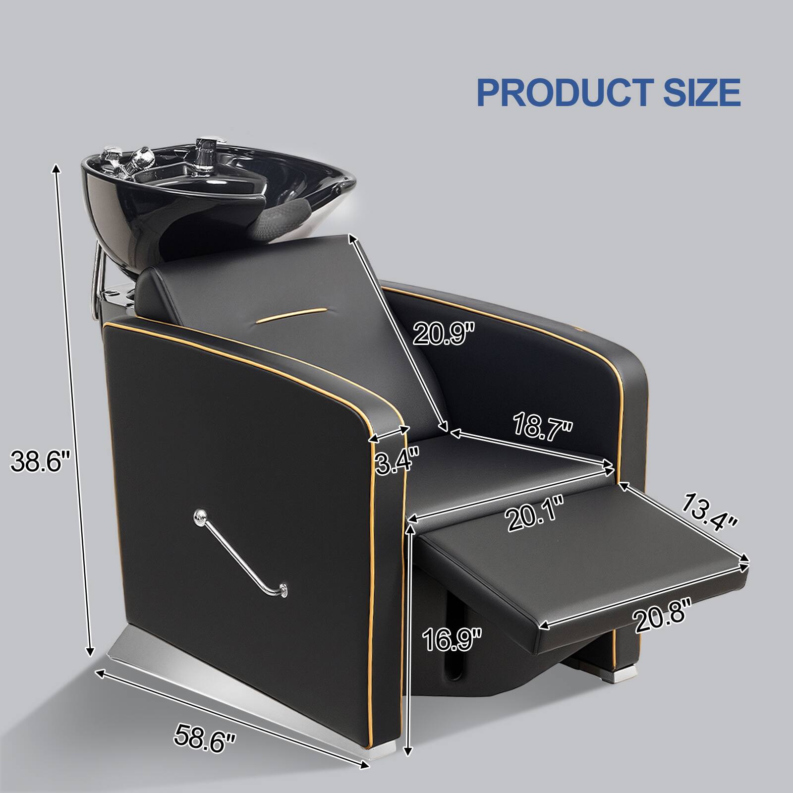 PRODUCT SIZE  
20.9" 38.6" 3.4" 18.7" 20.1" 13.4" 16.9" 20.8" 58.6"