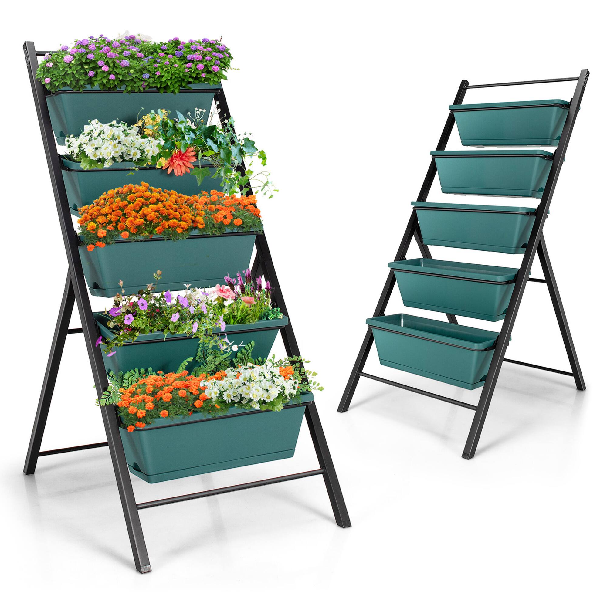 Front. Gymax - Gymax 2PCS 5-Tier Vertical Raised Garden Bed Elevated Planter 5 Container Box Green - Green.