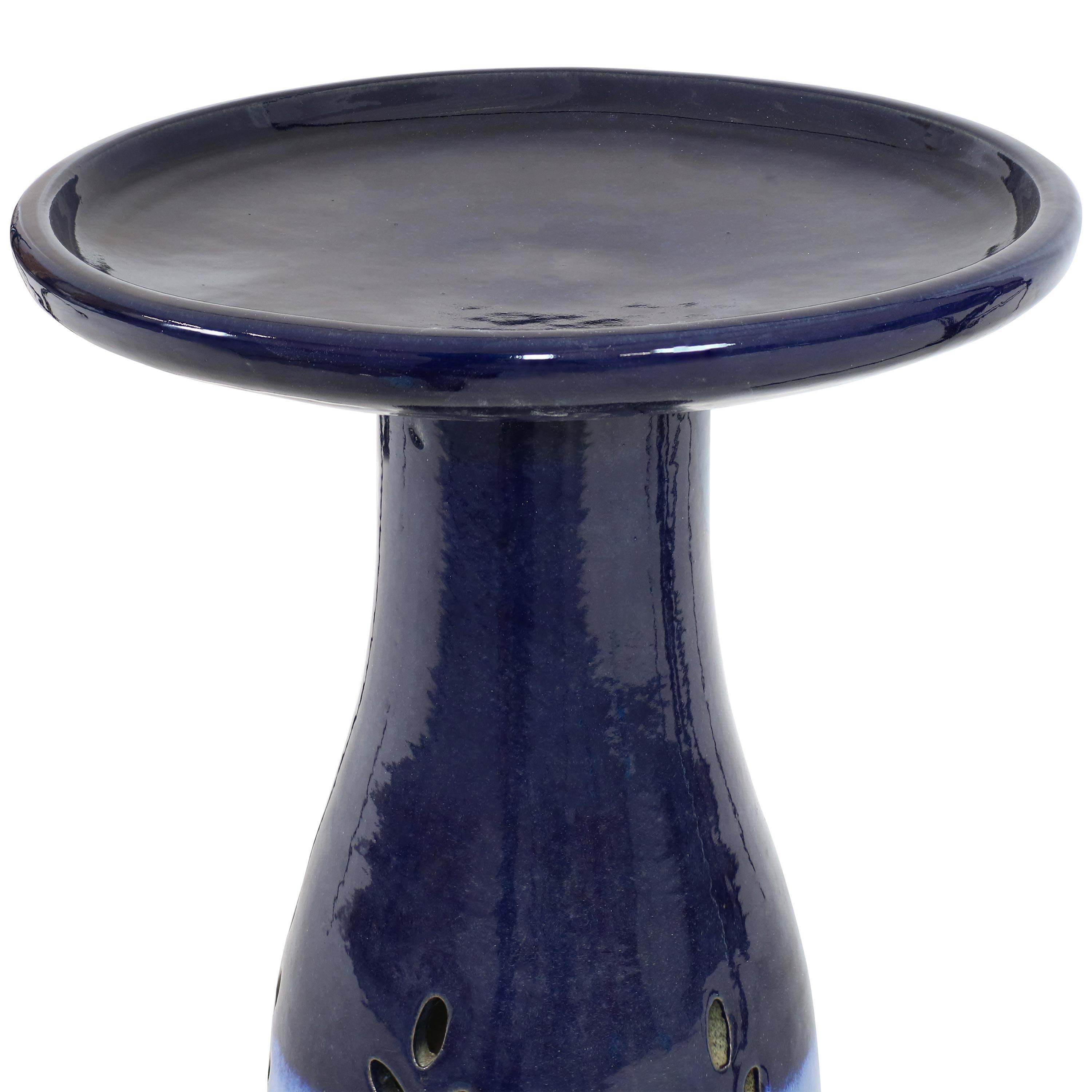 Alt View 9. Sunnydaze - Classic Duo-Tone Cut-Out Ceramic Bird Bath - 20.5 in - Dark Blue.