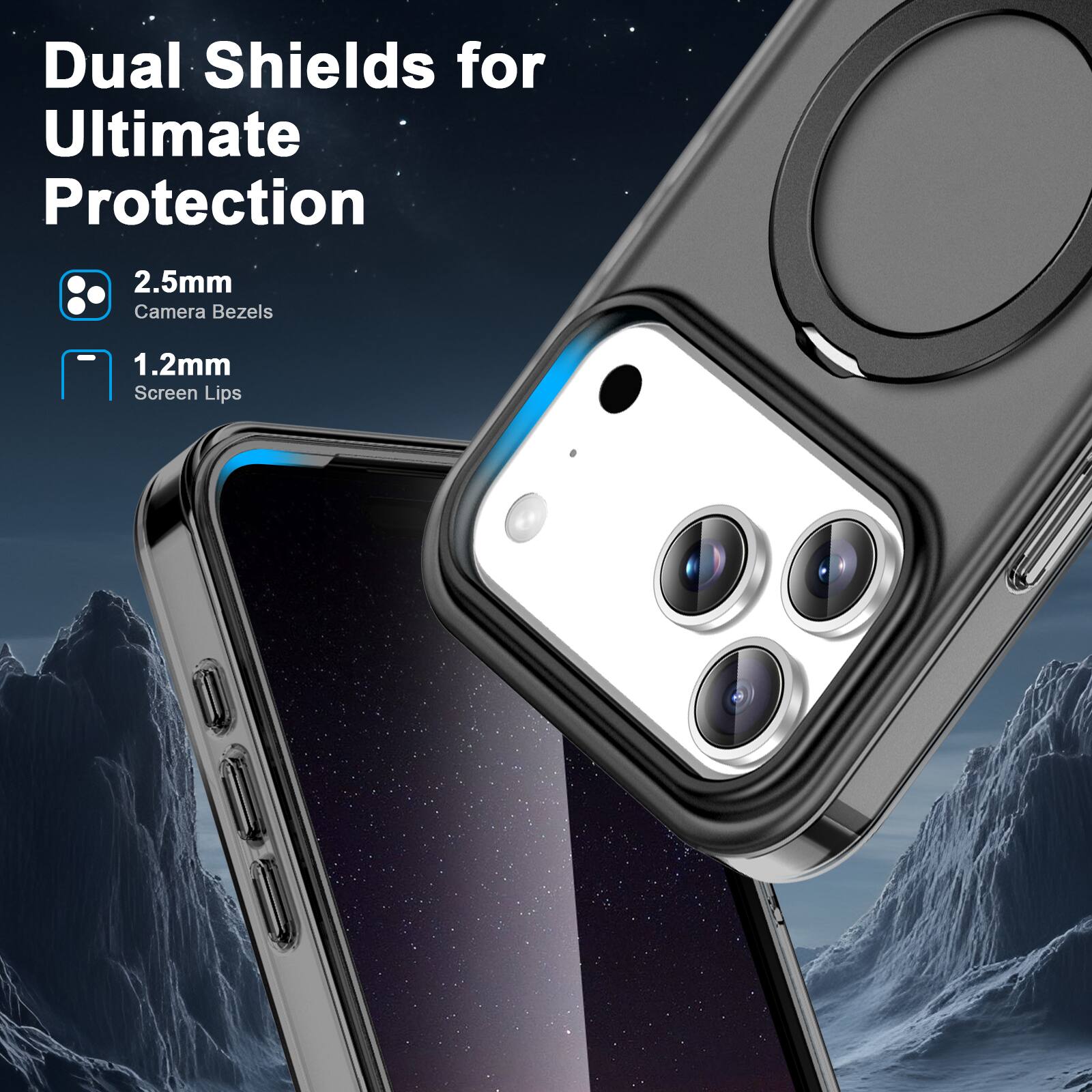 Dual Shields for Ultimate Protection

2.5mm Camera Bezels

1.2mm Screen Lips
