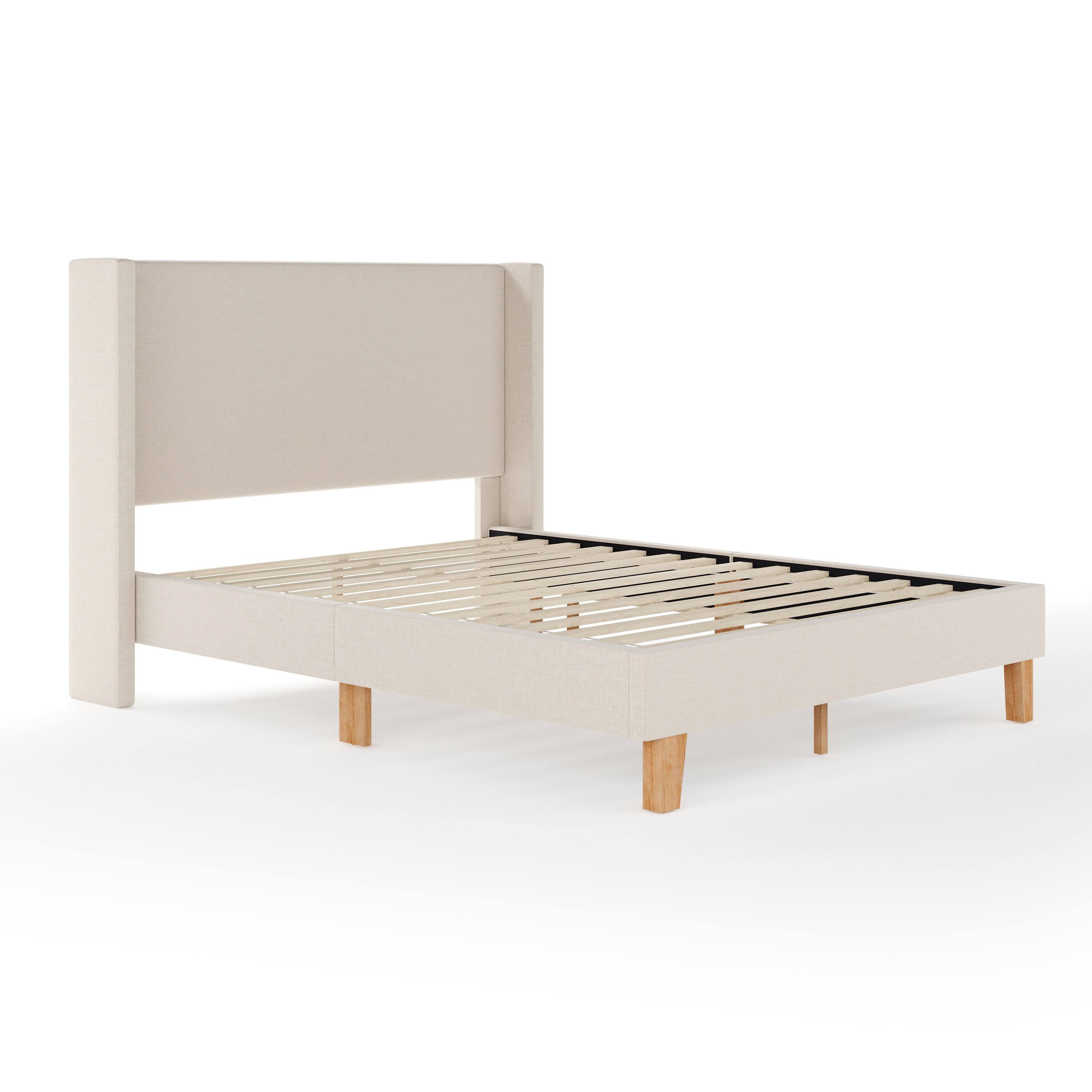 Alt View 1. Martha Stewart - Upholstered Platform Bed with Wingback Headboard - Beige.