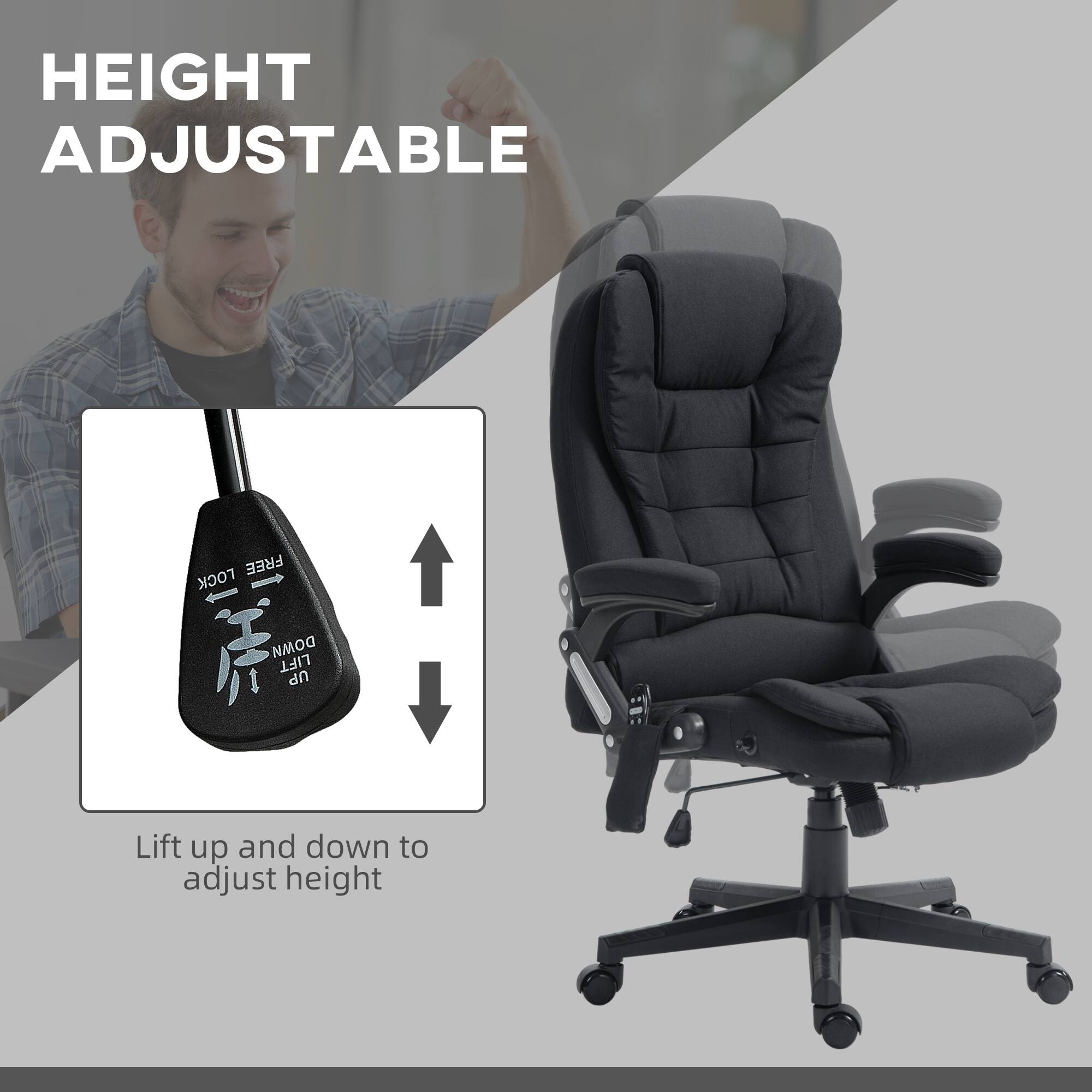 HEIGHT ADJUSTABLE

Lift up and down to adjust height

FREE LOCK DOWN