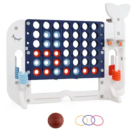 Front. Costway - Costway Jumbo Connect Four Game with Ring-toss Basketball Golf Club & Balls 2 Cups Holders - Navy Blue.
