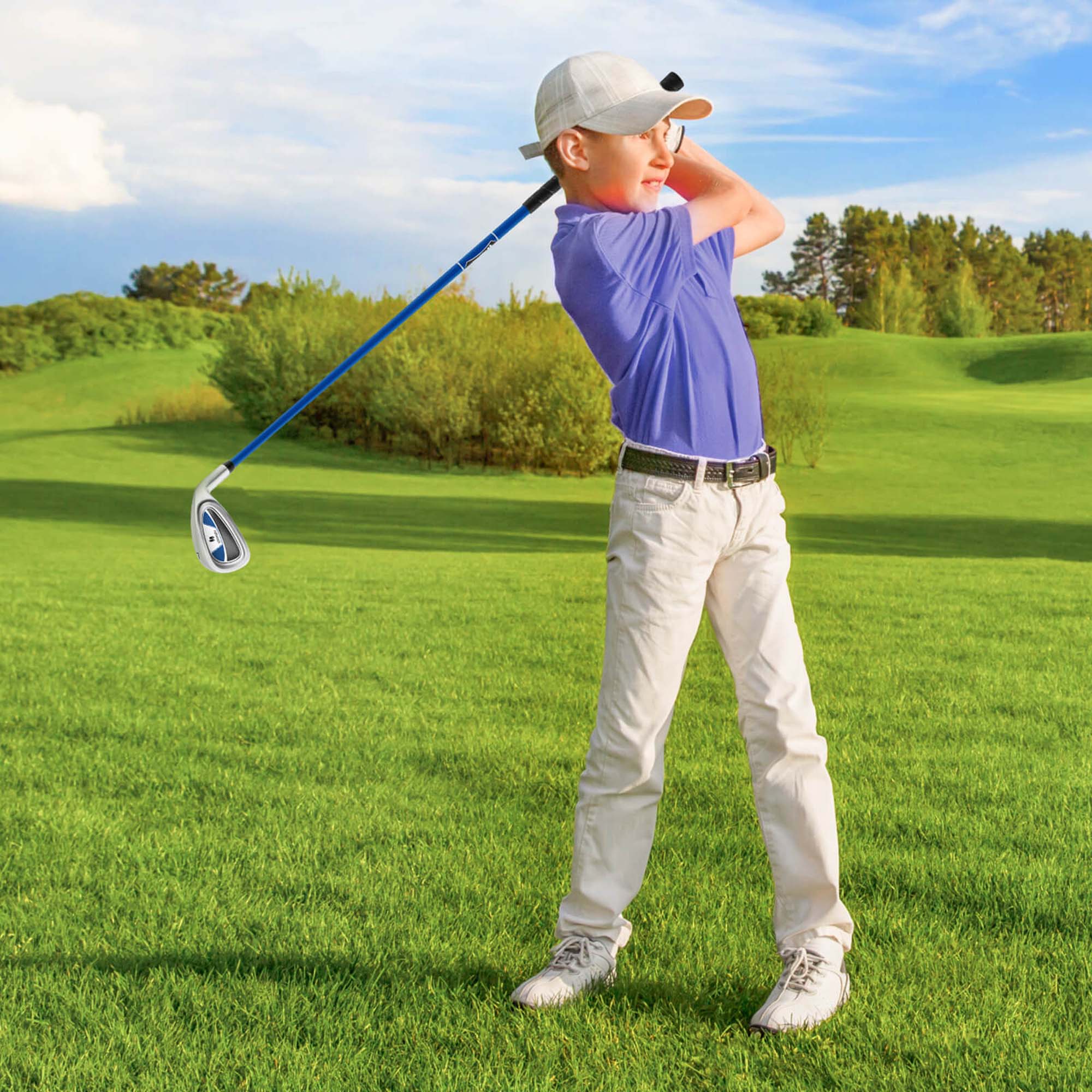 Alt View 4. Costway - Costway 33" Junior #7 Iron for Kids with Fiberglass Shaft & Headcover Individual Gold Club Blue - Blue.