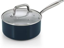 Cook N Home - Classic 3Qt Ceramic Nonstick Saucepan w/Glass Lid,stay cool handle,Soup Pasta Oatmeal Cooking Pan,Induction - Blue