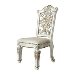 Manhattan Lane - Jess 27 Inch Dining Chair, Nailhead Trim, Set of 2, Faux Leather - White and Gold