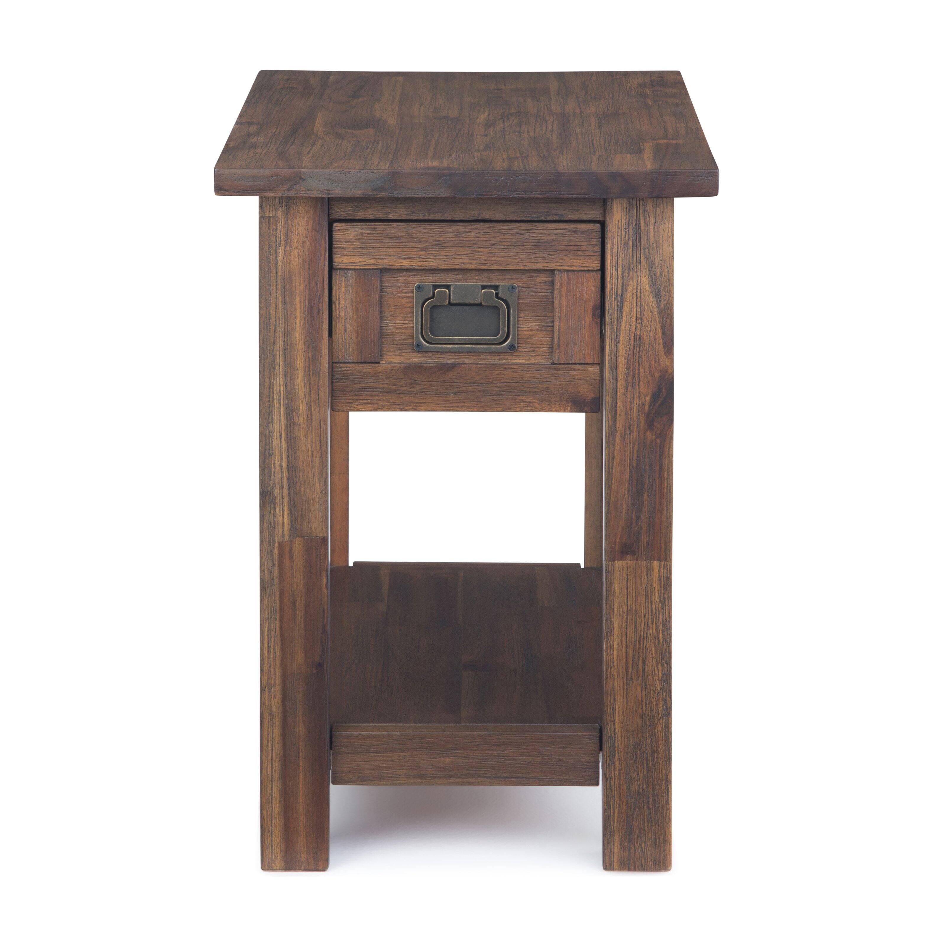 Angle. Simpli Home - Monroe 14 inch Narrow Side Table (Set of 2) - Distressed Charcoal Brown.
