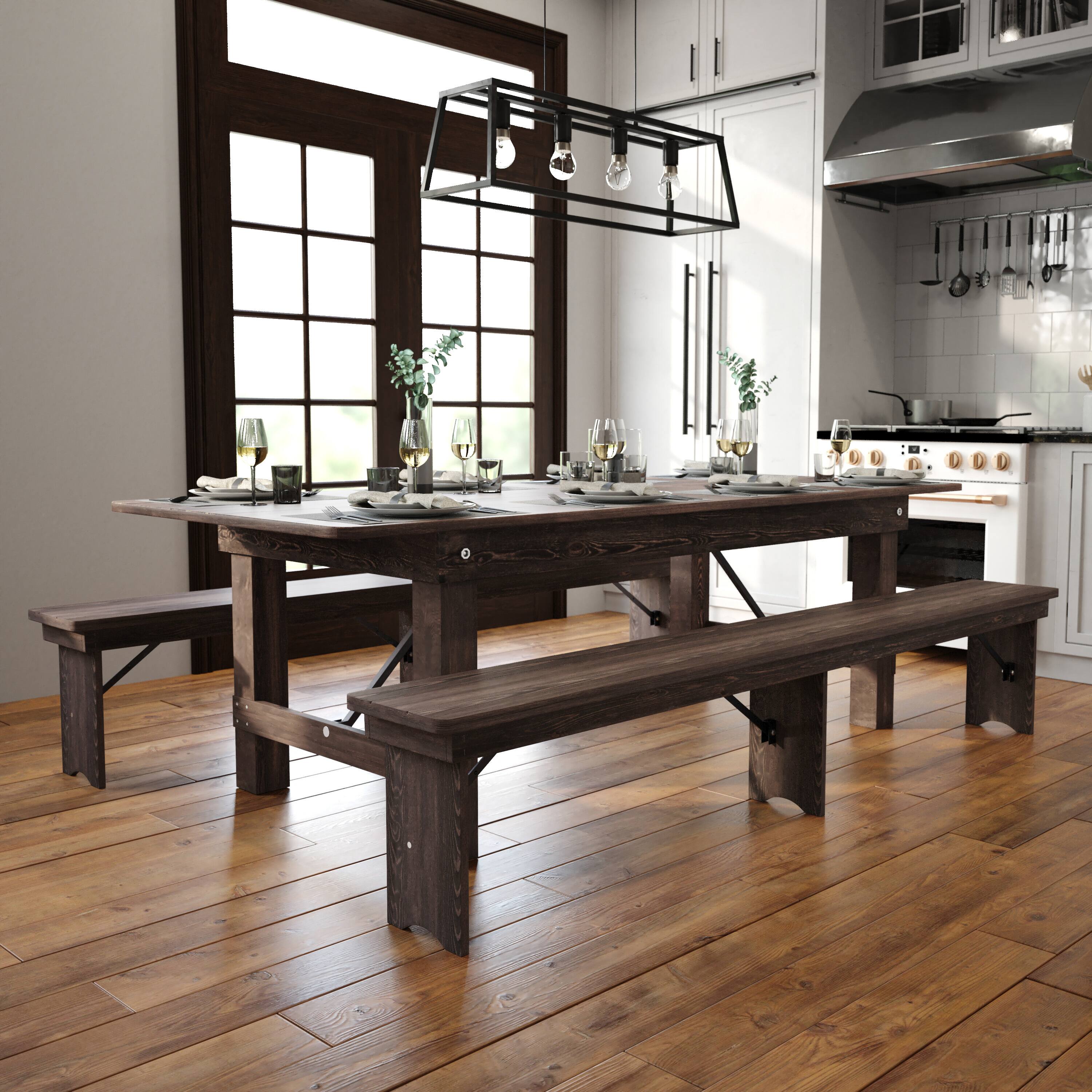 Alt View 2. Flash Furniture - HERCULES 8' x 40" Rectangular Antique Rustic Mahogany Solid Pine Folding Farm Table - Brown.
