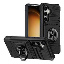 Dteck - Rugged Case For Samsung Galaxy A17 5G/A16 5G Ring Holder Kickstand Magnetic Car Mount Hidden Card Slot Shockproof Cover - Black