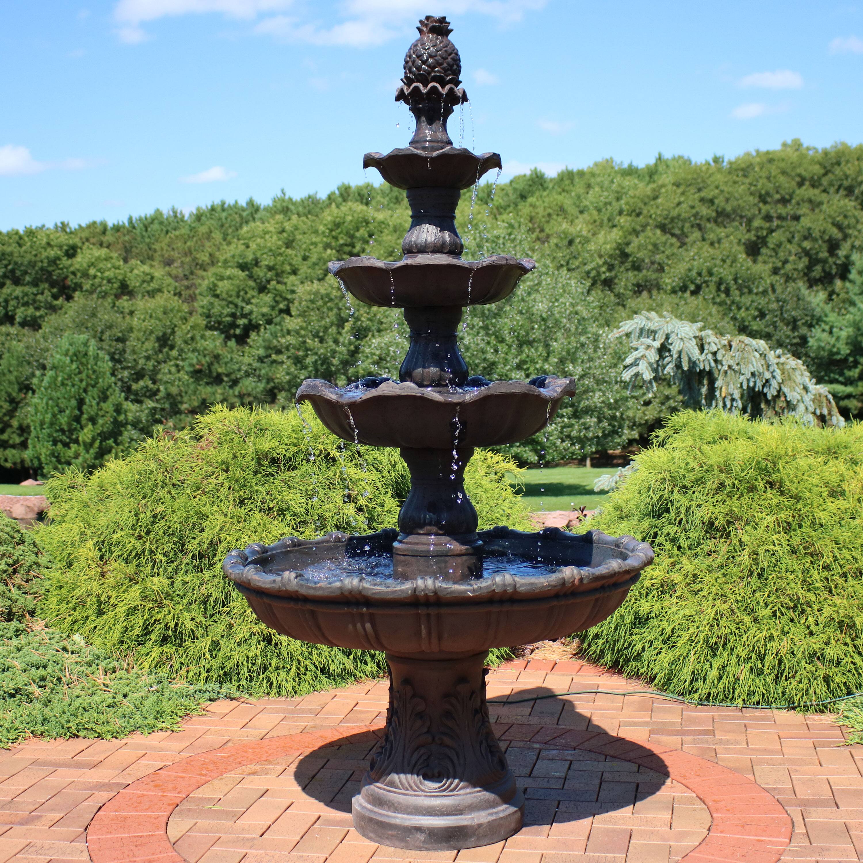 Alt View 3. Sunnydaze - Grand Courtyard Resin Outdoor 4-Tier Water Fountain - Dark Chestnut.