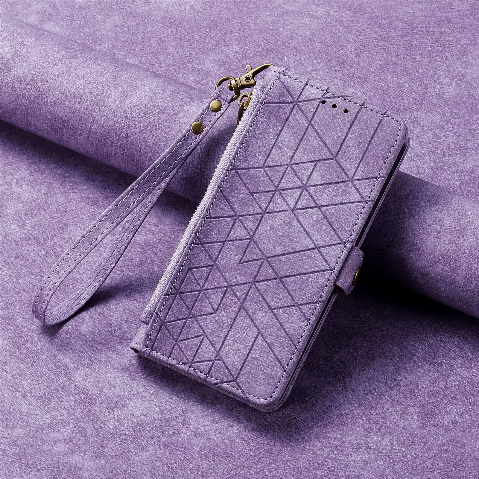 Alt View 1. Dteck - For Samsung S25 Ultra Zipper Wallet PU Leather Handbag Purse Flip Kickstand Folio Card Slots Holder Wrist Strap Cover - Purple.