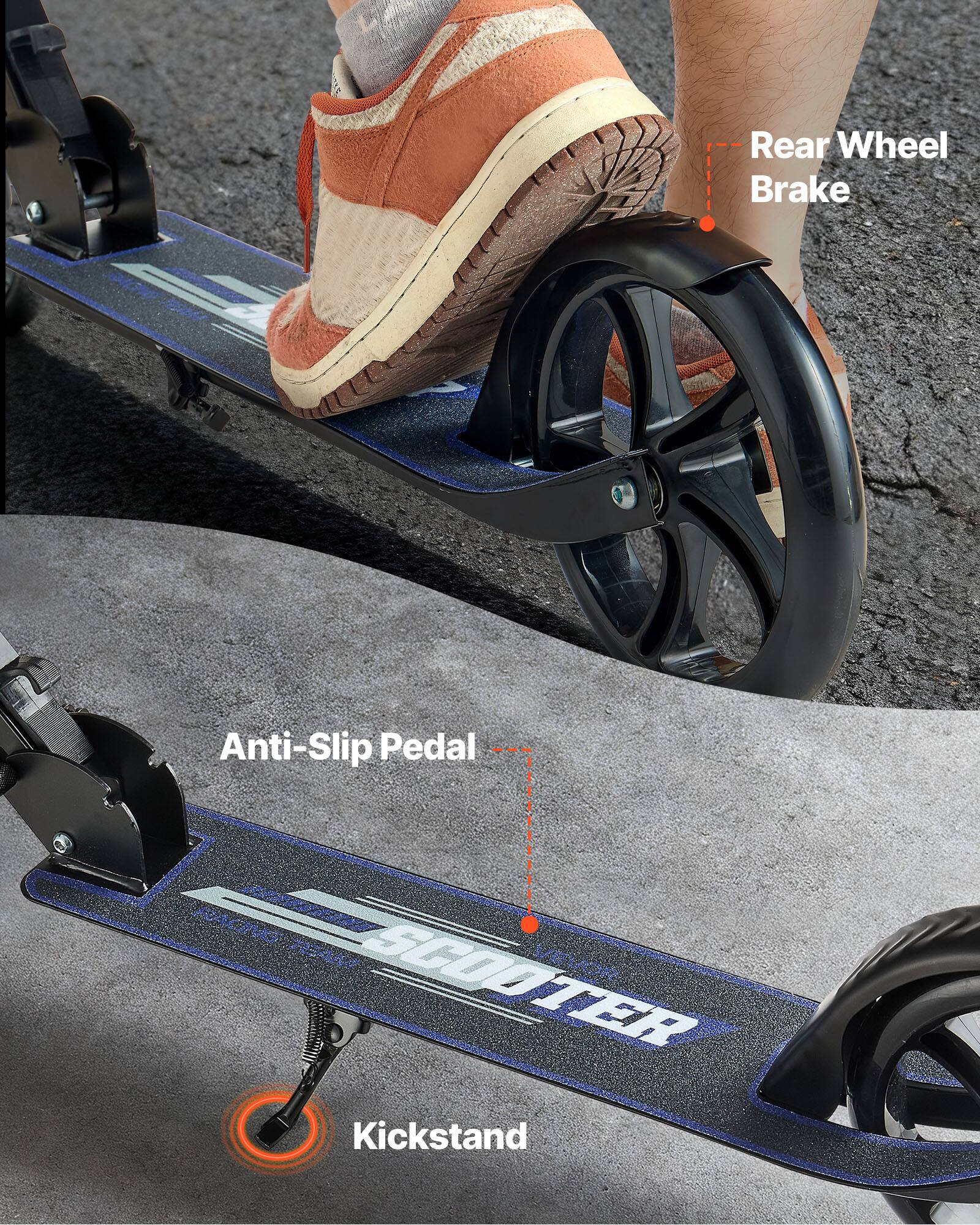 - Rear Wheel Brake
- Anti-Slip Pedal
- Kickstand