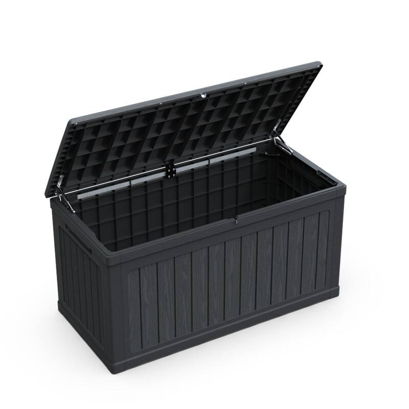 Alt View 1. HTUTWOO - 230 Gallon Large Outdoor Storage Deck Box - XXL Waterproof Resin Container for Patio Garden Pools Equipment, Lockable - Black.
