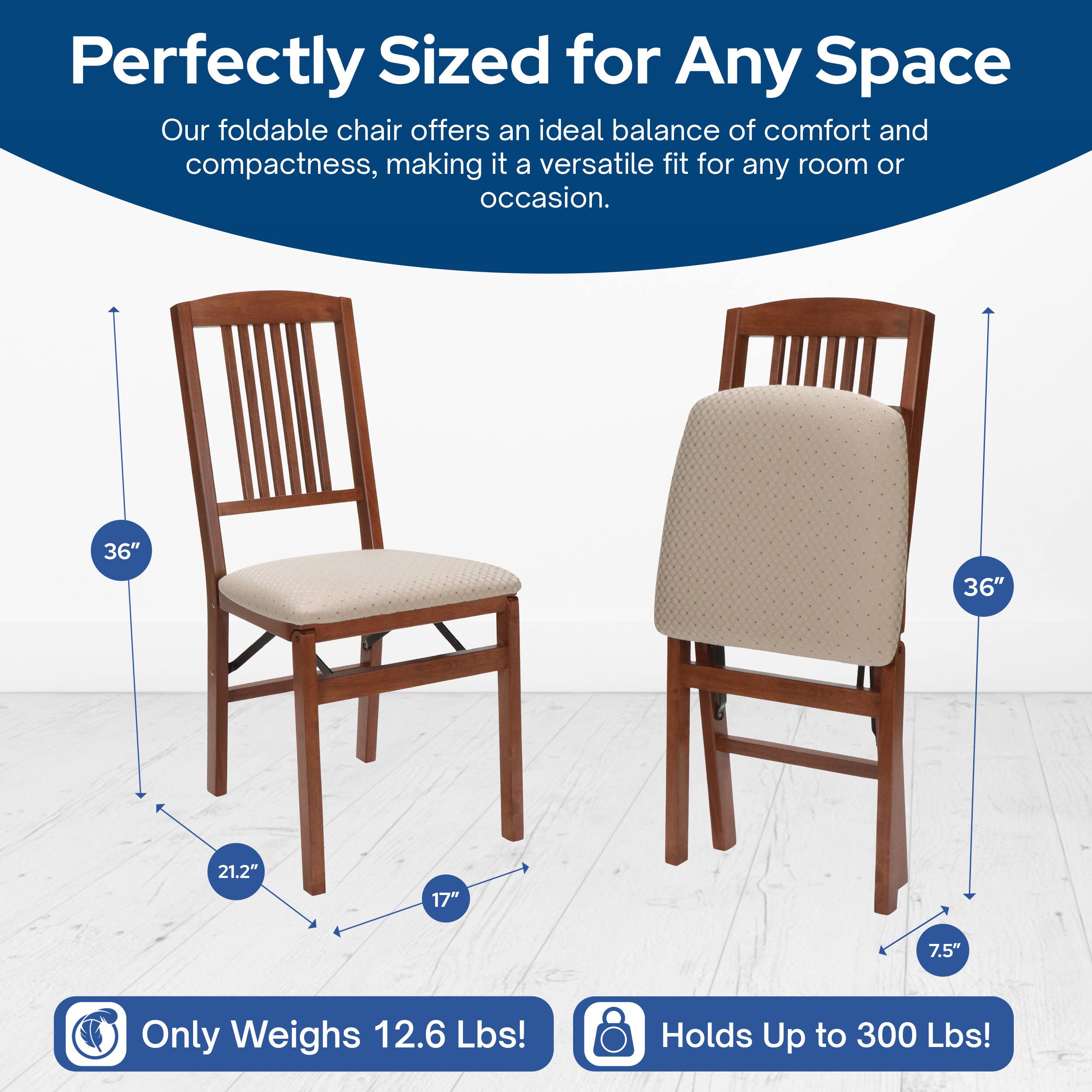 Perfectly Sized for Any Space  
Our foldable chair offers an ideal balance of comfort and compactness, making it a versatile fit for any room or occasion.  

36"  
36"  
21.2"  
17"  
7.5"  

Only Weighs 12.6 Lbs!  
Holds Up to 300 Lbs!