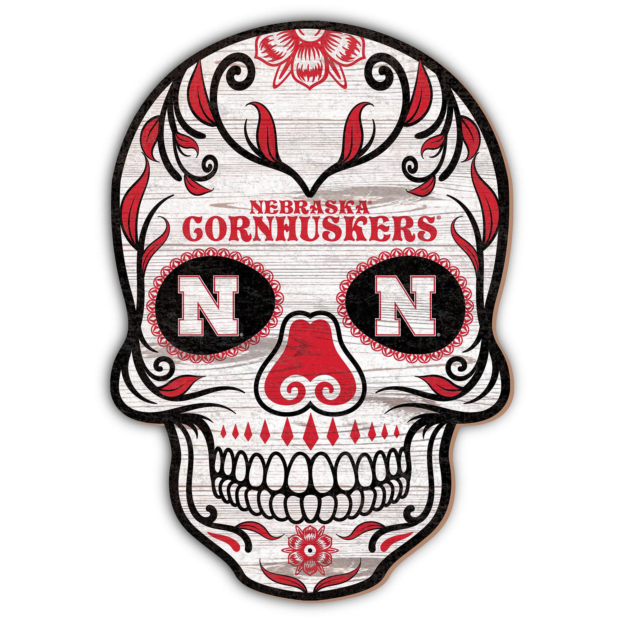 Nebraska Huskers 12'' Sugar Skull Sign