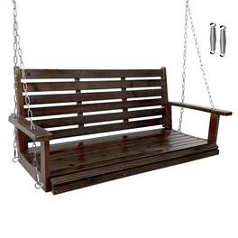 Fortune Candy - Wooden Porch Swing Bench with Hanging Chains & Springs for Outdoor Patio Garden Yard (2-Seater Extra Large) - Deep Brown