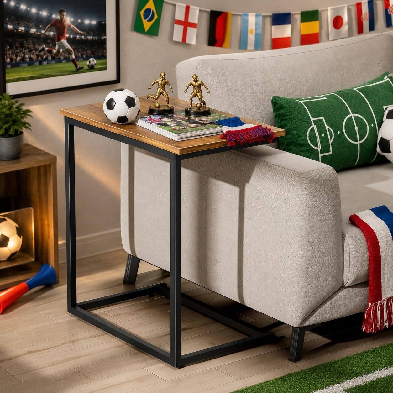 Angle. Pipishell - C Shaped End Table 27 inches High, Side Table for Couch Slide Under - Fire Cloud Color.