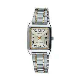 Casio - Women’s Two Tone Rectangular Analog Watch - LTP-V007SG-9BUDF - Silver