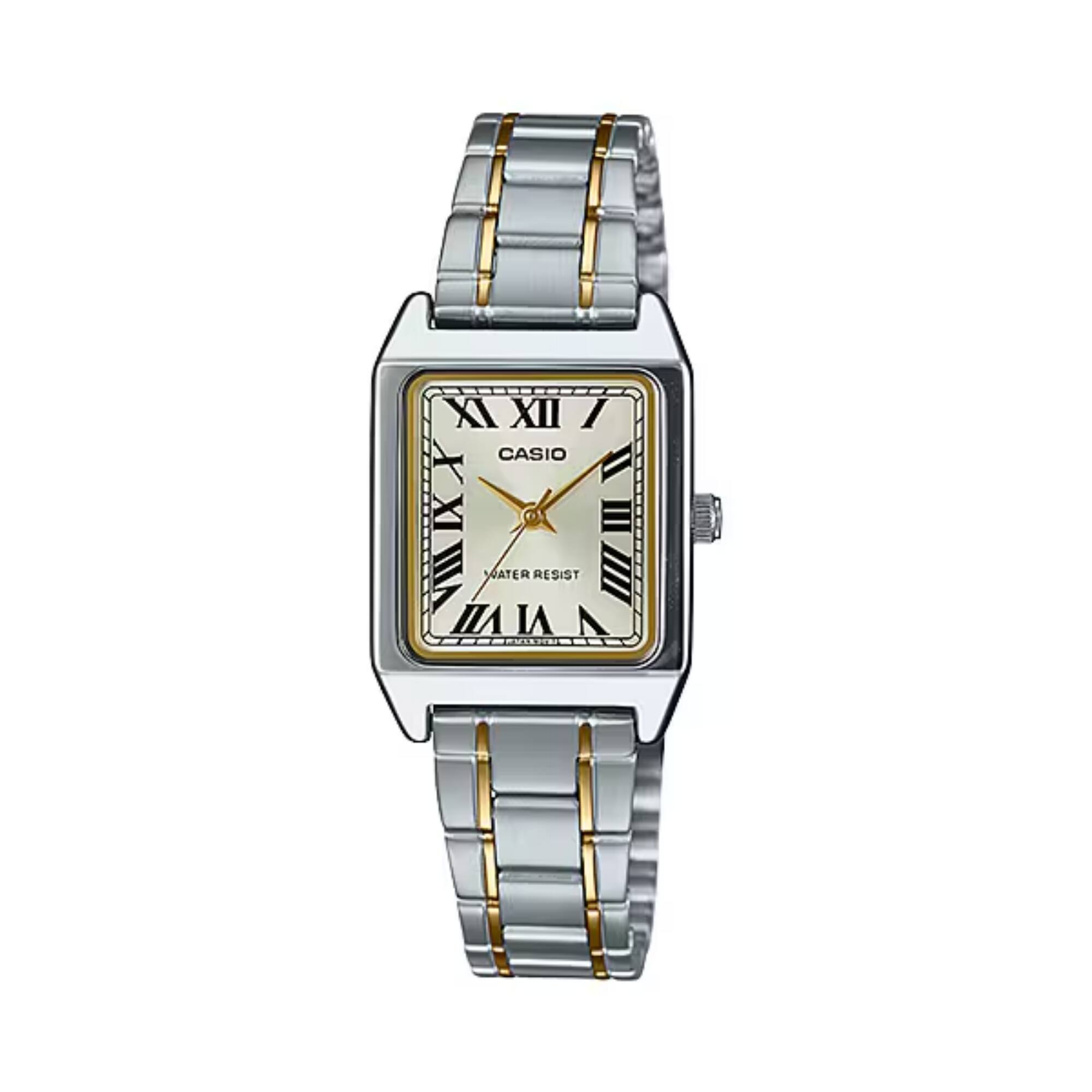 Casio - Women’s Two Tone Rectangular Analog Watch - LTP-V007SG-9BUDF - Silver