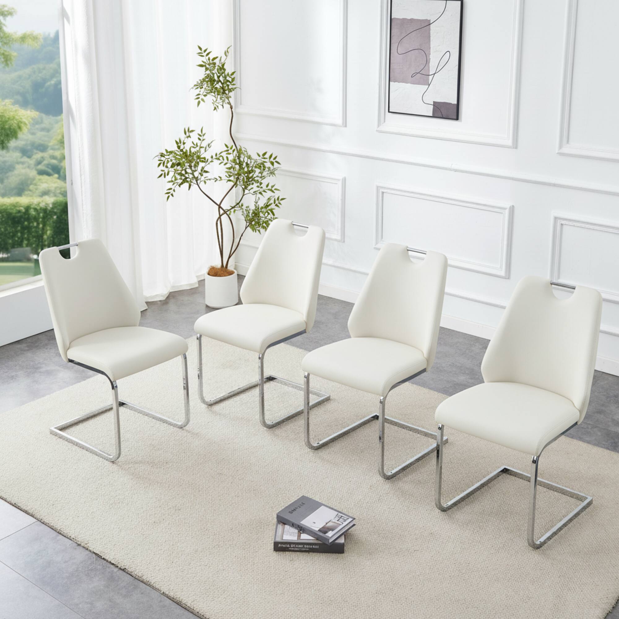 Alt View 1. GOODSILO - Set of 2 Modern Upholstered Dining Chairs with Elegant Metal Accents and High-Resilience Foam Cushions - White.