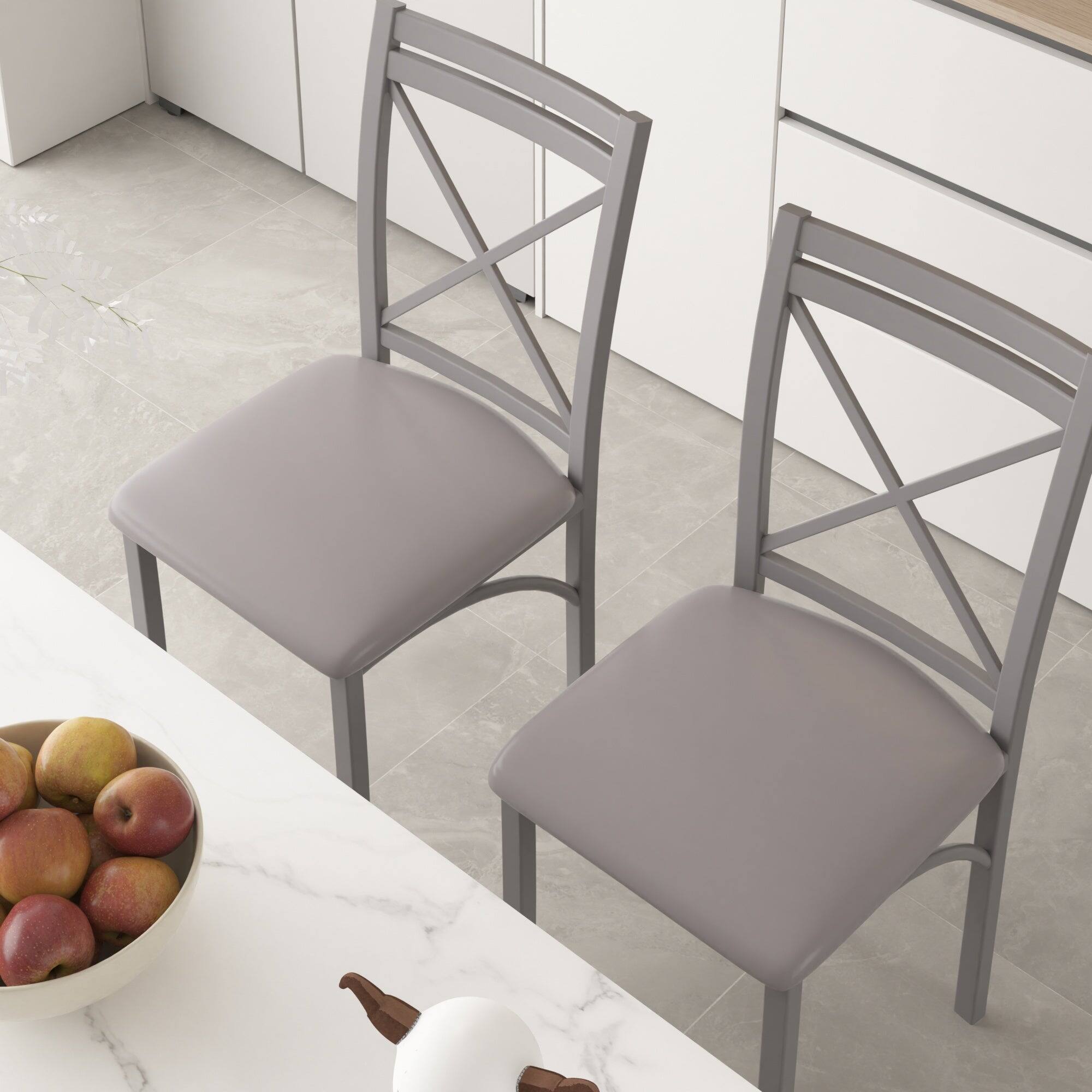 Alt View 3. Vecelo - Set of 4 Upholstered Dining Chairs - High Back Ergonomic Leather Side Chairs with 350lb Capacity, Waterproof Cushions - Grey.