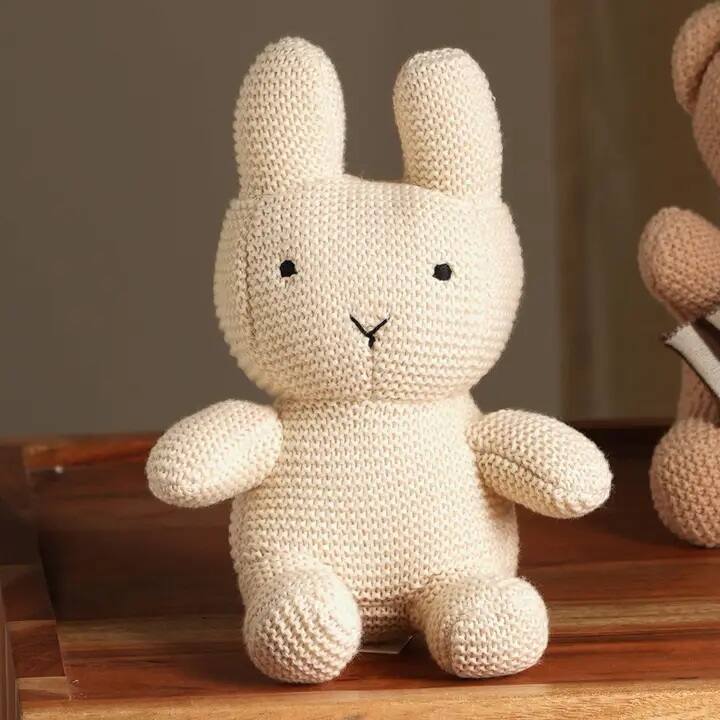 Left. Siljoy - Handmade Cotton Knitted Bunny Plush Toy, Hypoallergenic, Non-Toxic, Soft Travel Buddy for Kids - Off White.