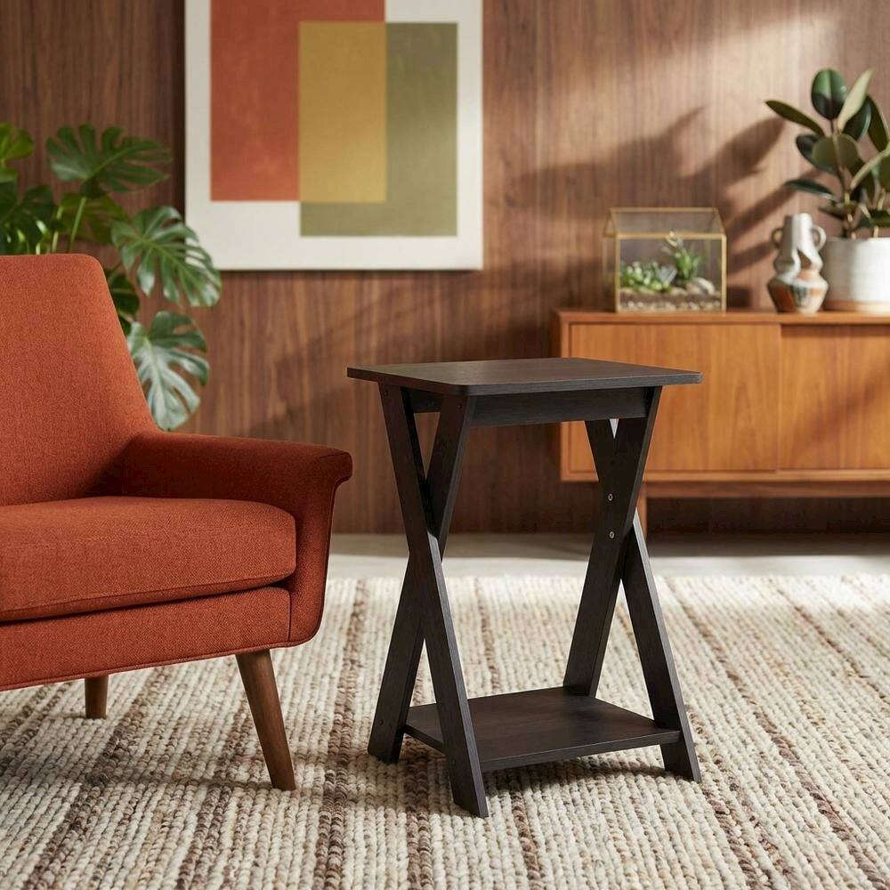Angle. FurniFact - Black espresso end table with sleek surface and versatile design - Black Espresso.