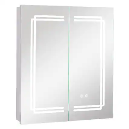 Front. SlickBlue - Wall-Mounted Bathroom Medicine Cabinet with Mirror, 2 Doors, and Lights - White.