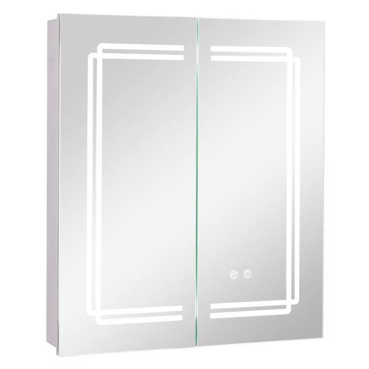 Front. SlickBlue - Wall-Mounted Bathroom Medicine Cabinet with Mirror, 2 Doors, and Lights - White.