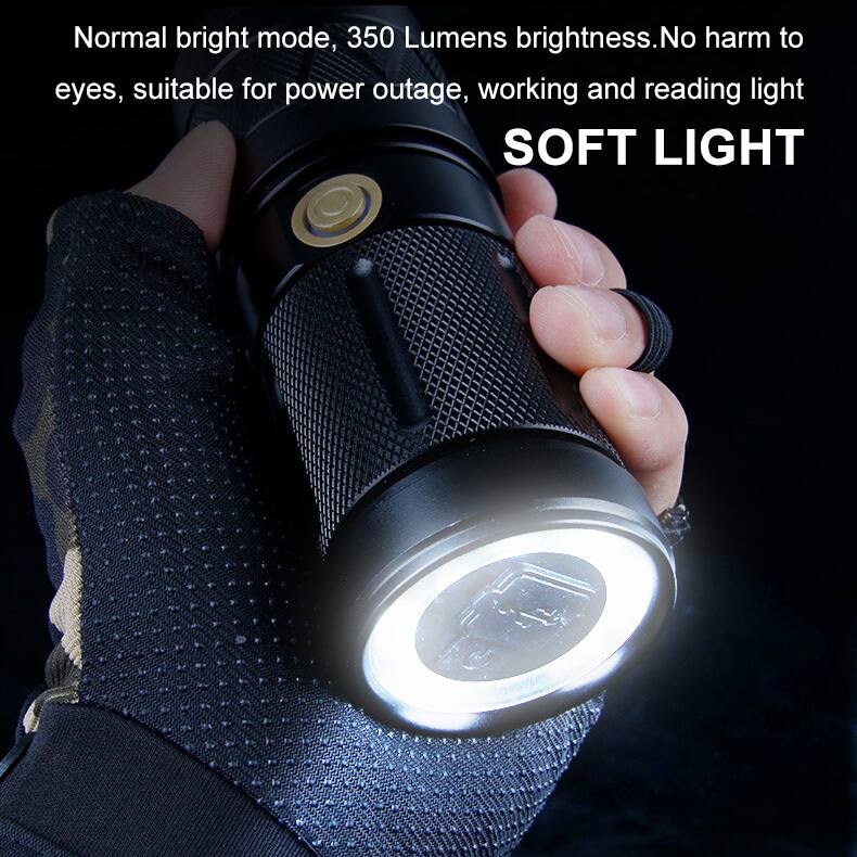 Normal bright mode, 350 Lumens brightness. No harm to eyes, suitable for power outage, working and reading light. SOFT LIGHT