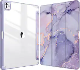 Fintie - Slim Clear Case for iPad Pro 13-inch (M5) 2025 / (M4) 2024 Hybrid Shockproof Hard PC Back Cover Viewing & Typing Angles - Lilac Marble
