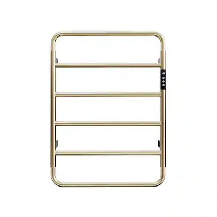 Front. YOSIMFUR - Smart Electric Towel Warmer 6-Bar 60W Wall Mounted with Shelf Touch LED Screen Timer and Plug-In and Hardwire in Gold - Gold.