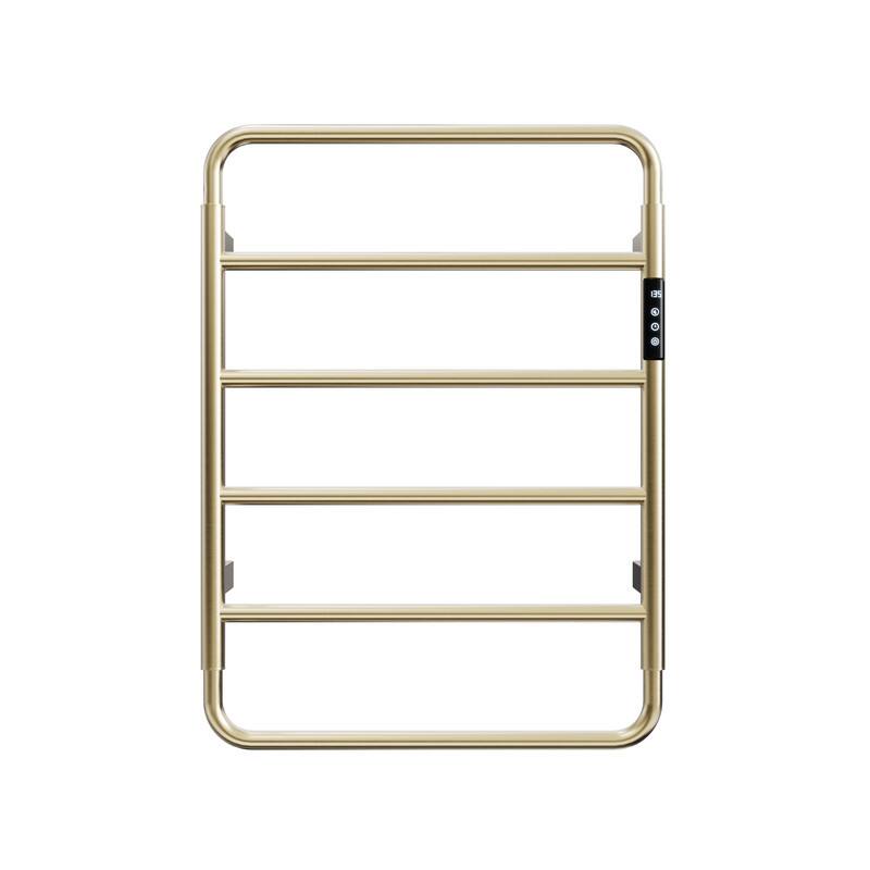 Front. YOSIMFUR - Smart Electric Towel Warmer 6-Bar 60W Wall Mounted with Shelf Touch LED Screen Timer and Plug-In and Hardwire in Gold - Gold.
