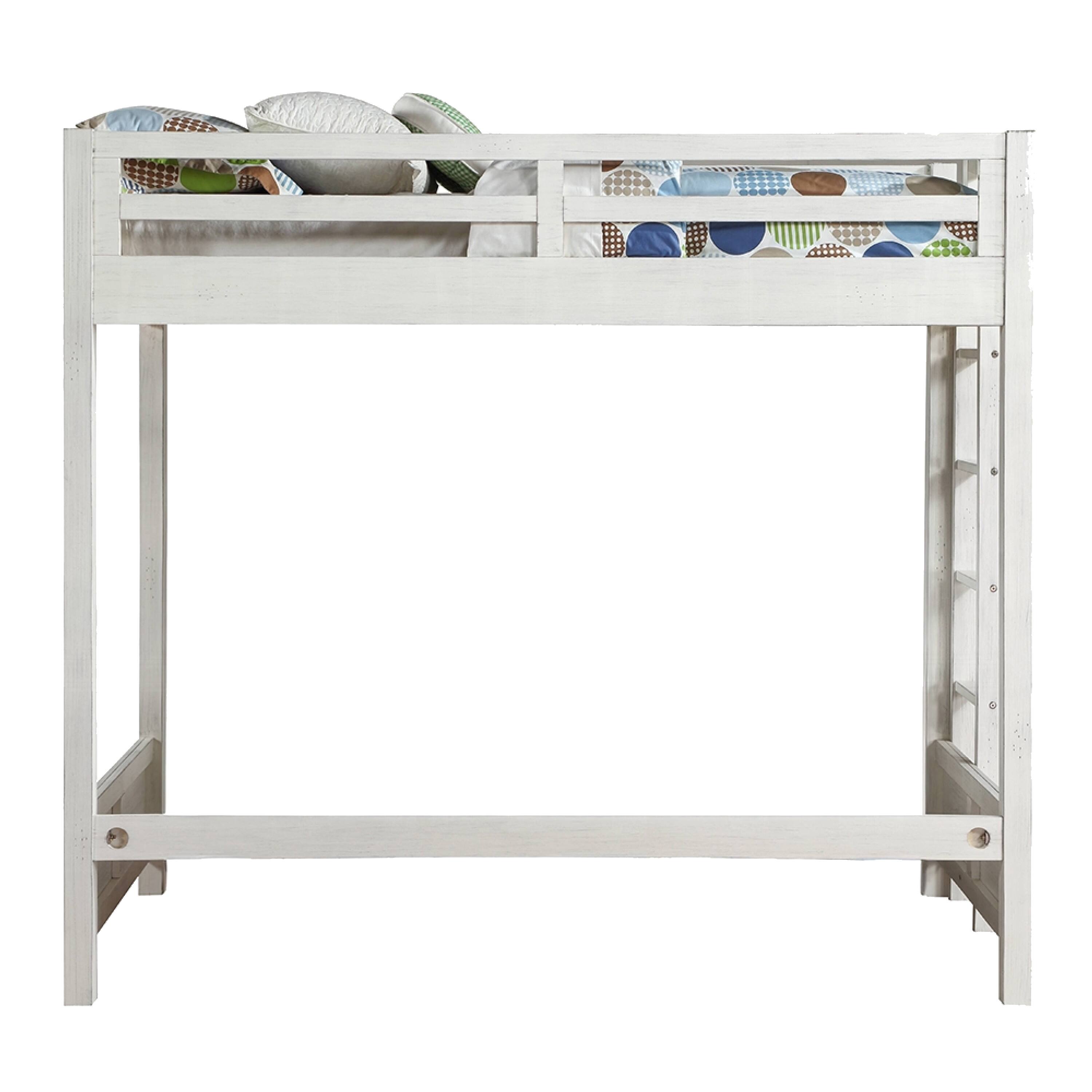 Alt View 1. Manhattan Lane - Transitional Style Twin Loft Bed, Fixed Ladder - Weathered White.