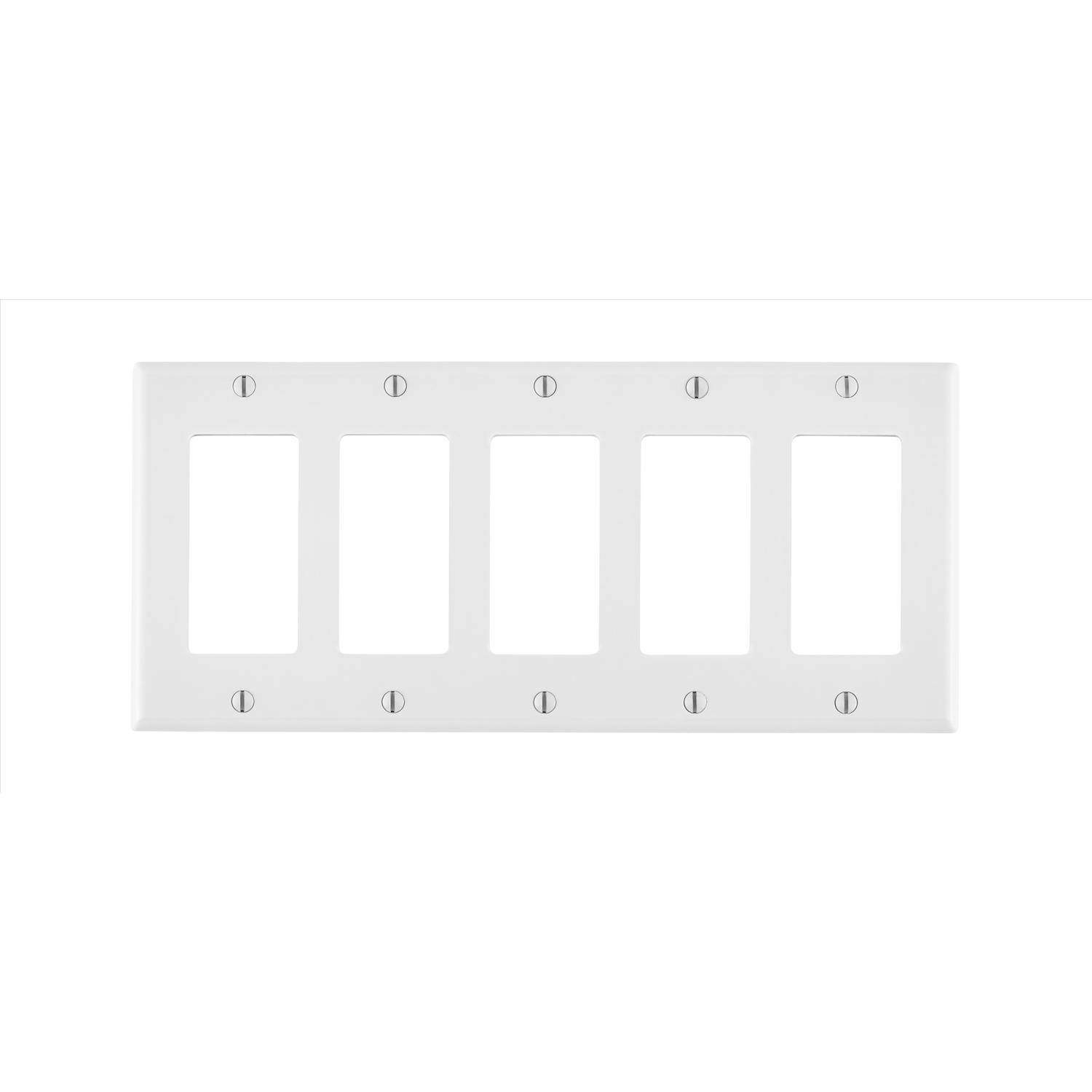 Front. Leviton - Leviton White 5 gang Thermoset Plastic Decorator Wall Plate 1 pk - White.