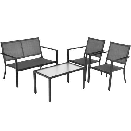 Front. Costway - Costway 4 PCS Patio Furniture Set Sofa Coffee Table Steel Frame Garden - Grey.