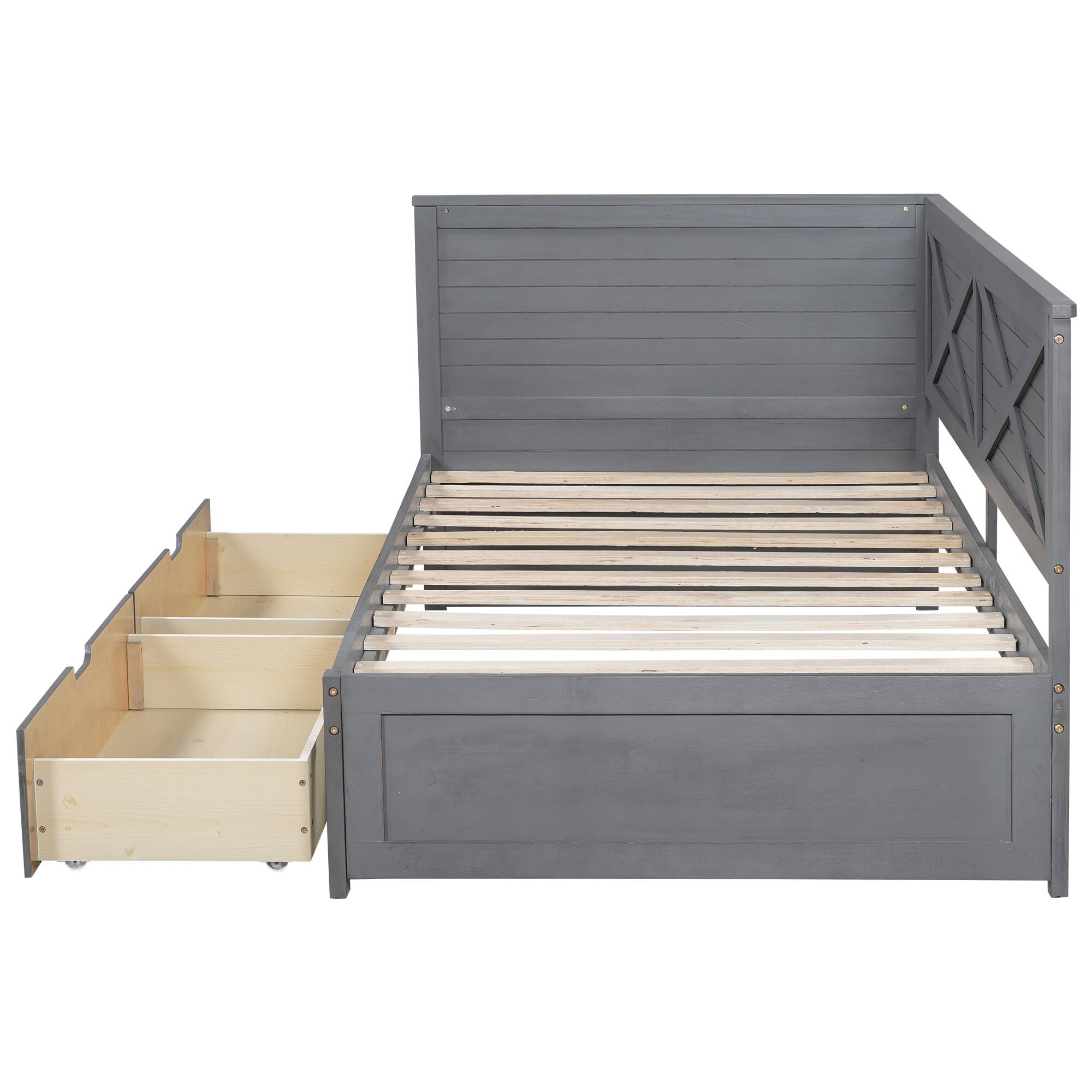Alt View 10. Tiramisubest - Twin Size Wood Daybed with 2 Drawers and Rustic Guardrail, Ancient Grey - Grey.