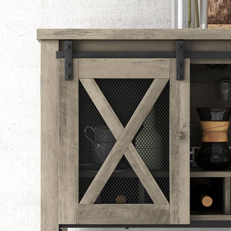 Alt View 2. Babevy - Coffee Bar Cabinet - Ample Storage Space - Grey.