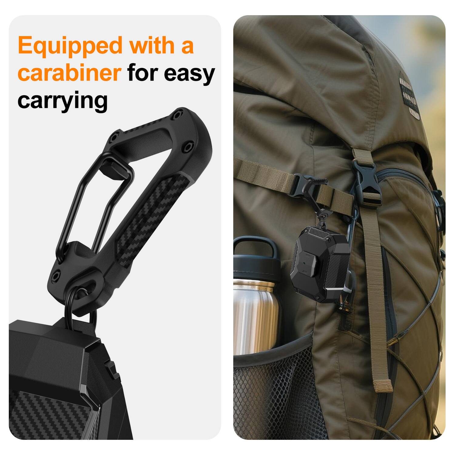 Equipped with a carabiner for easy carrying