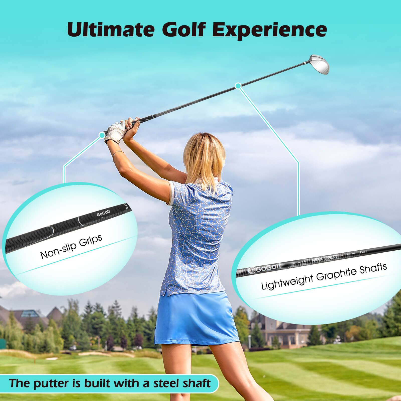 Ultimate Golf Experience

- Non-slip Grips
- Lightweight Graphite Shafts

The putter is built with a steel shaft