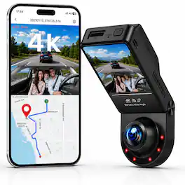 E-YEEGER - 360° 4K Dual Dash Cam Front & 2.5K 185° Cabin Camera Night Vision WiFi GPS 32GB Card - Black