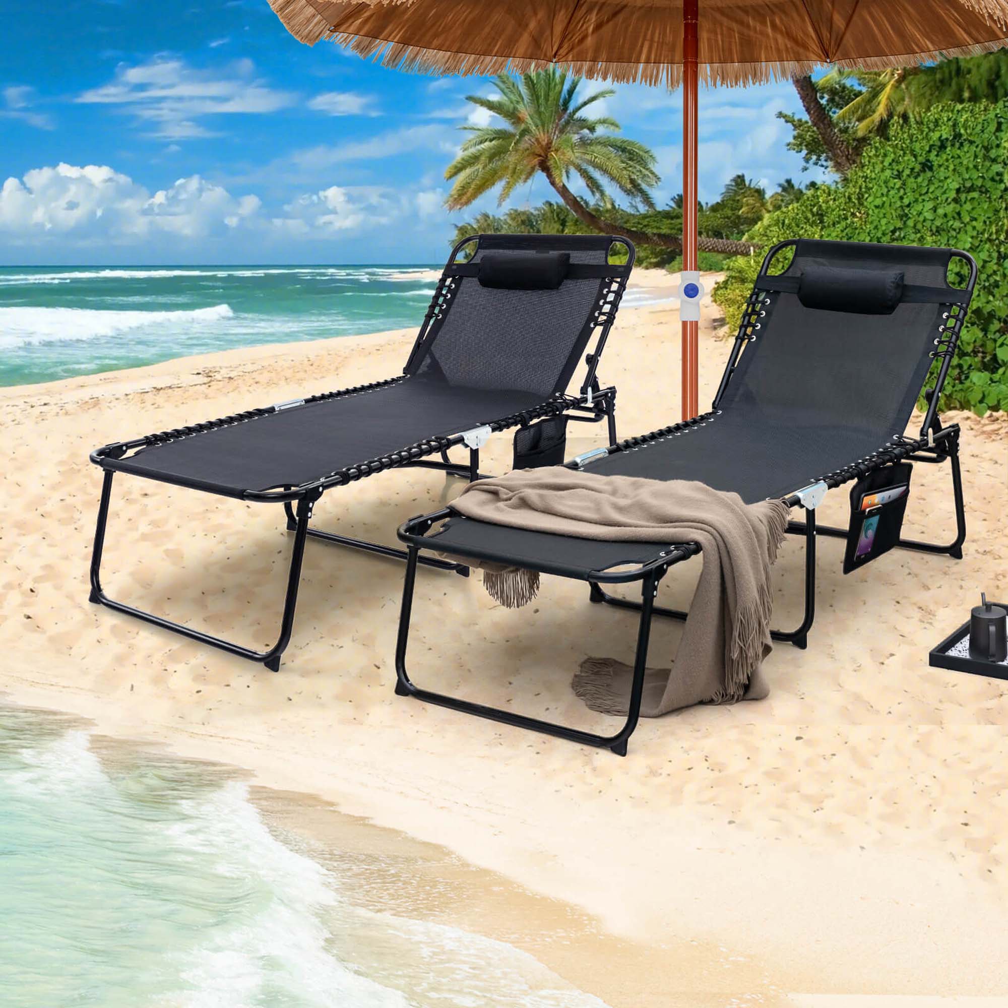 Alt View 3. Costway - Costway 1 PCS Oversize Folding Chaise Lounge with Backrest Detachable Pillow Pocket - Black.