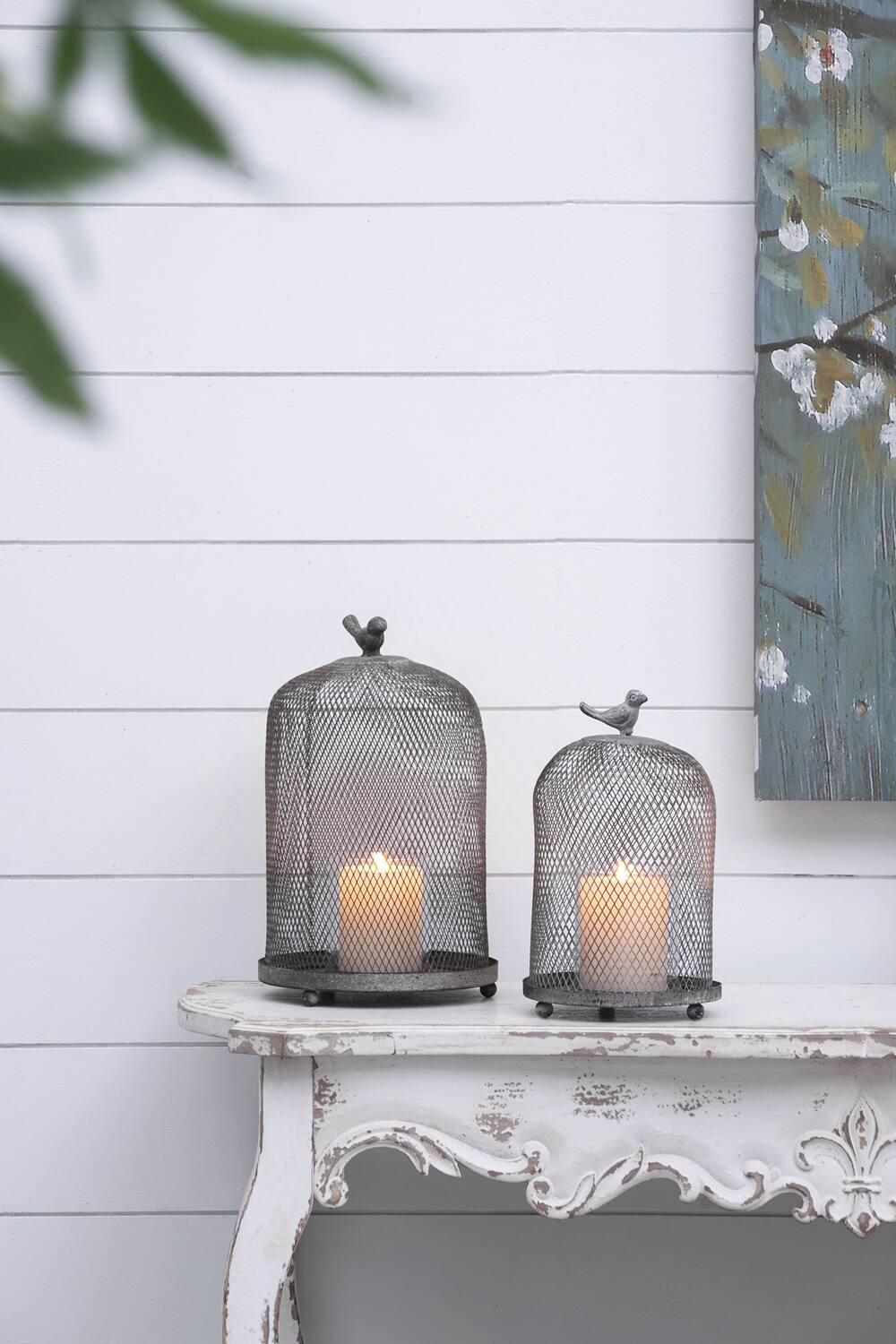 Alt View 1. TinyHomie - Set of 2 Ophira Sparrow Antique Gray Mesh Candle Holders L D85x13 S D7x10.