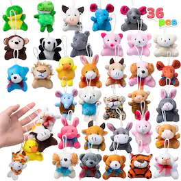 Joyfy - 36Pcs Kids Mini Plush Animal Toy Set Bulk Stuffed Keychain Party Favors Decoration Toys Carnival Prizes Birthday Gift