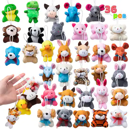 Front. Joyfy - 36Pcs Kids Mini Plush Animal Toy Set Bulk Stuffed Keychain Party Favors Decoration Toys Carnival Prizes Birthday Gift.