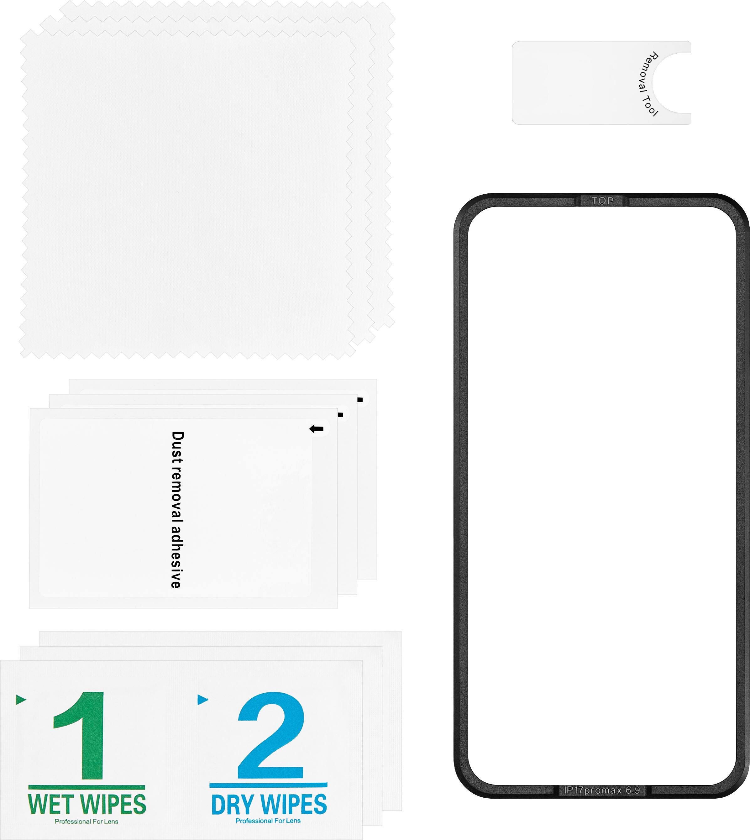 - Dust removal adhesive
- Removal Tool
- 1 WET WIPES Professional For Lens
- 2 DRY WIPES Professional For Lens
- IP17 promax 6.9