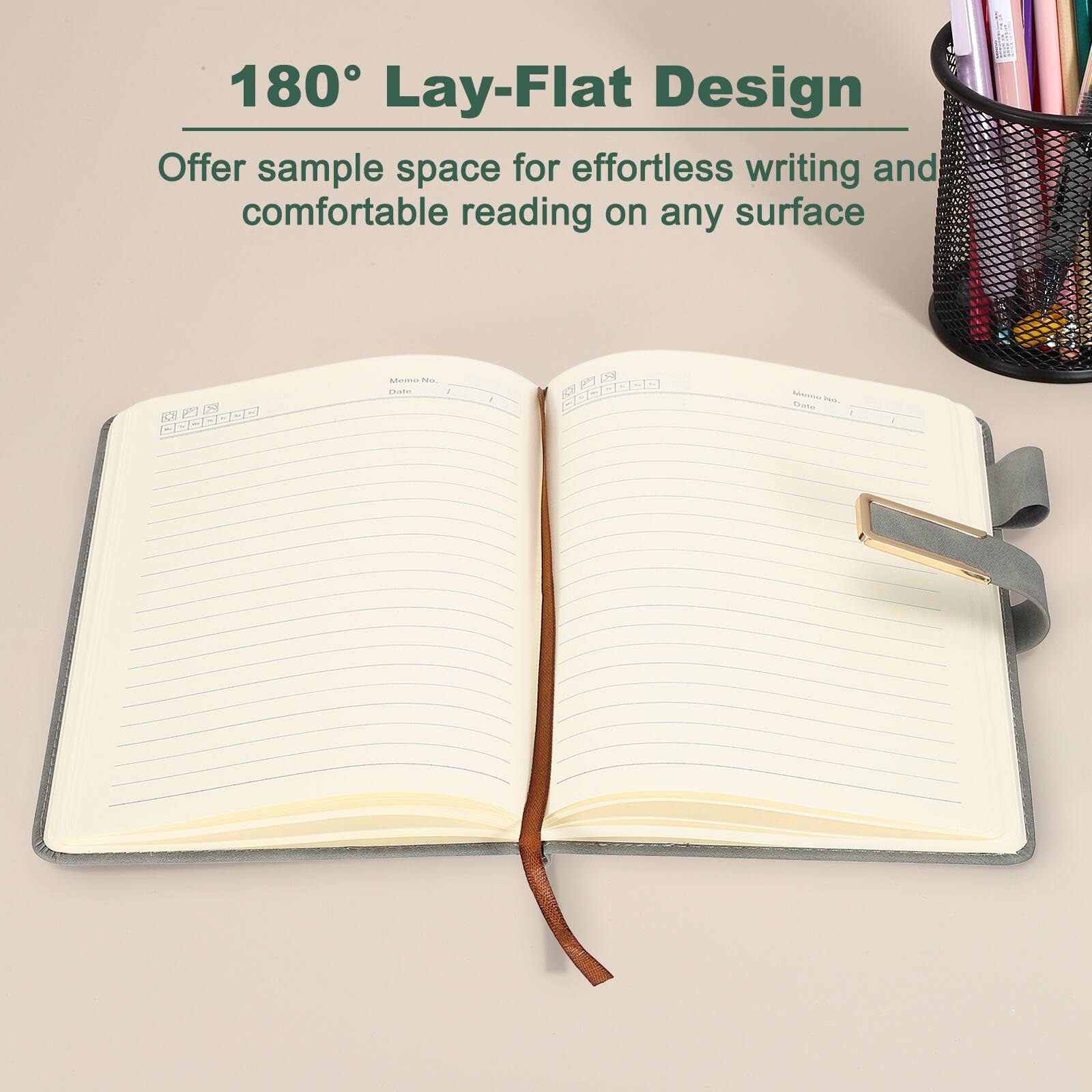 180° Lay-Flat Design  
Offer sample space for effortless writing and comfortable reading on any surface