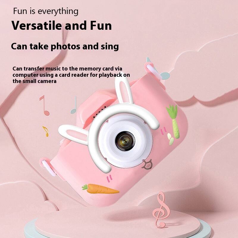 Fun is everything  
Versatile and Fun  
Can take photos and sing  

Can transfer music to the memory card via computer using a card reader for playback on the small camera