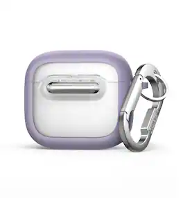 SURITCH - Case for AirPods 4 Earbuds, Compatible with MagSafe, Rugged Protective Cover with Secure Lock & Carabiner & Cleaning Kit - Purple