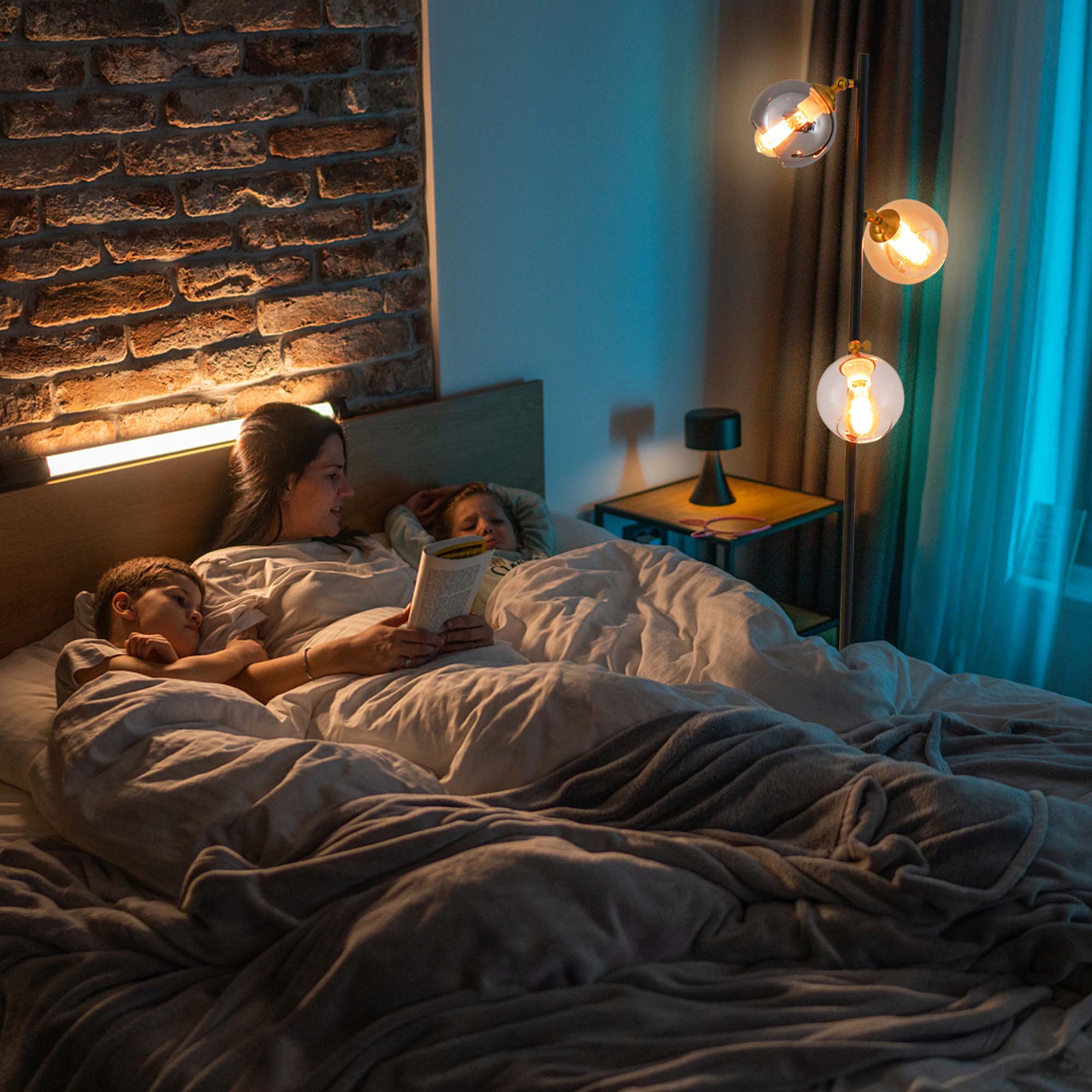 Alt View 1. Costway - Costway Mid Century Floor Lamp Freestanding with 3 Glass Globe Lampshades & Foot Switch - Black.